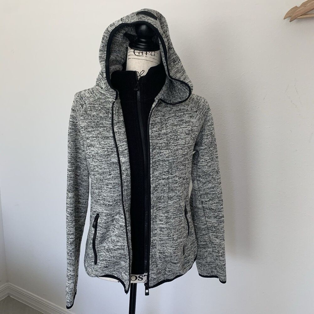 Calvin Klein Performance Gray Hooded Womens Fleece Double Zipper Sweater Size M